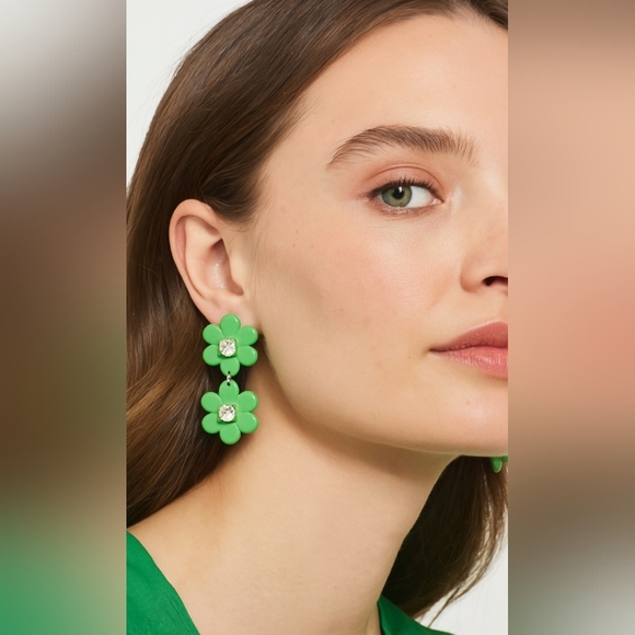 kate spade Jewelry - NWT Kate Spade x Target Collab Acrylic Green Flower Crystal Dangle Earrings
